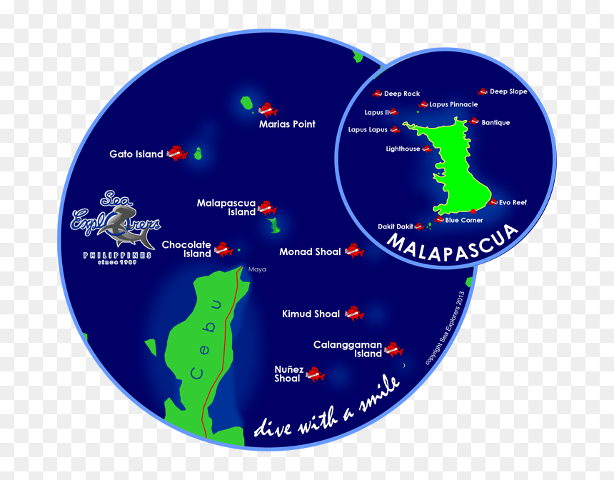 Click Dive Sites - Malapascua Island Philippines Map, HD Png Download - philippine map png