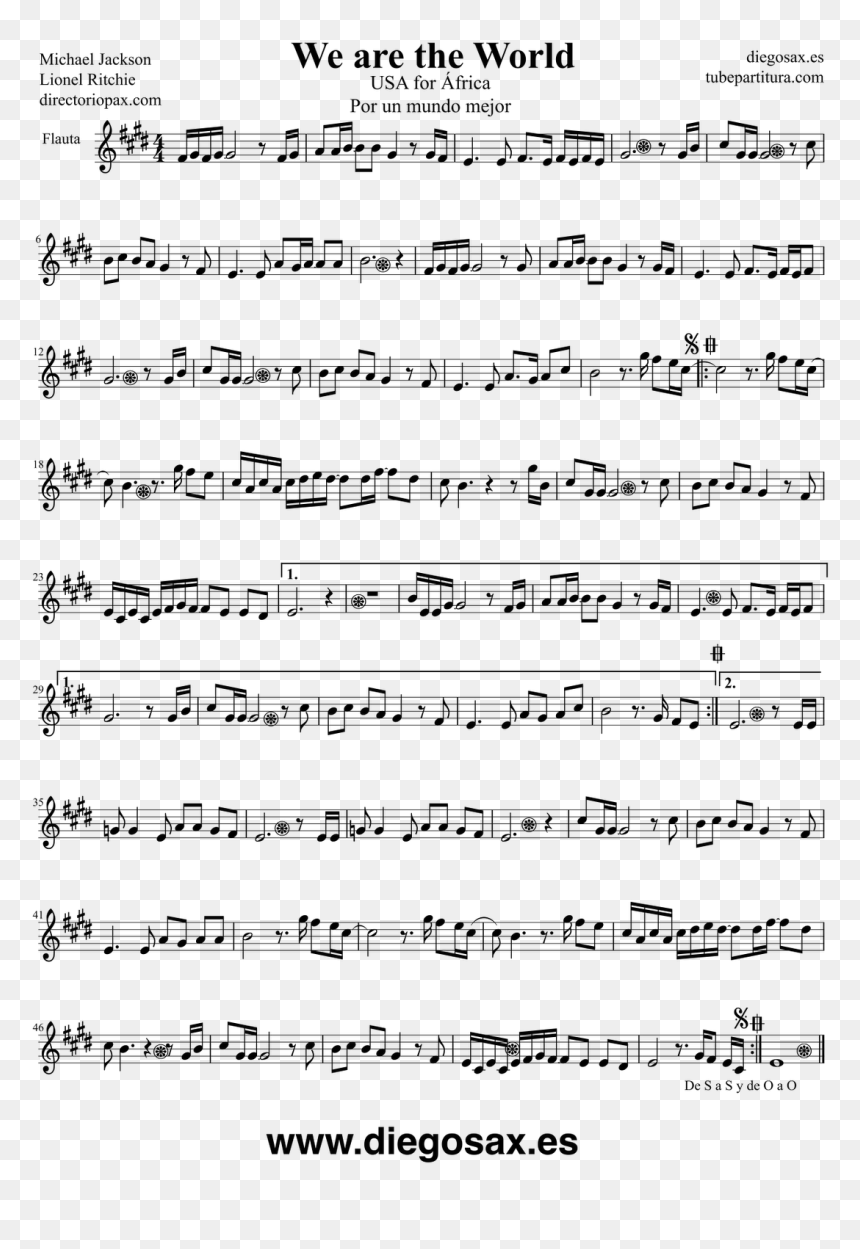 Partitura We Are The World, HD Png Download - flautas png