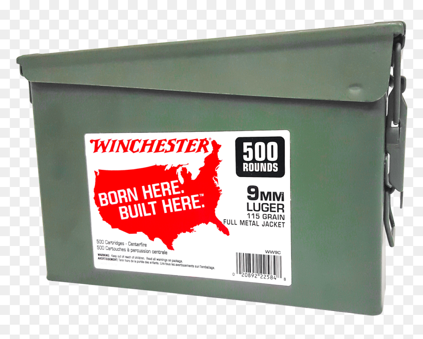 Winchester 9mm Ammunition Ww9c 115 Grain Full Metal - Winchester 9mm 500 Pack, HD Png Download - 9mm bullet png