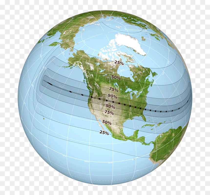This Map Shows The Globe View Of The Path Of Totality - Mapa Eclipse Solar 2017, HD Png Download - old globe png