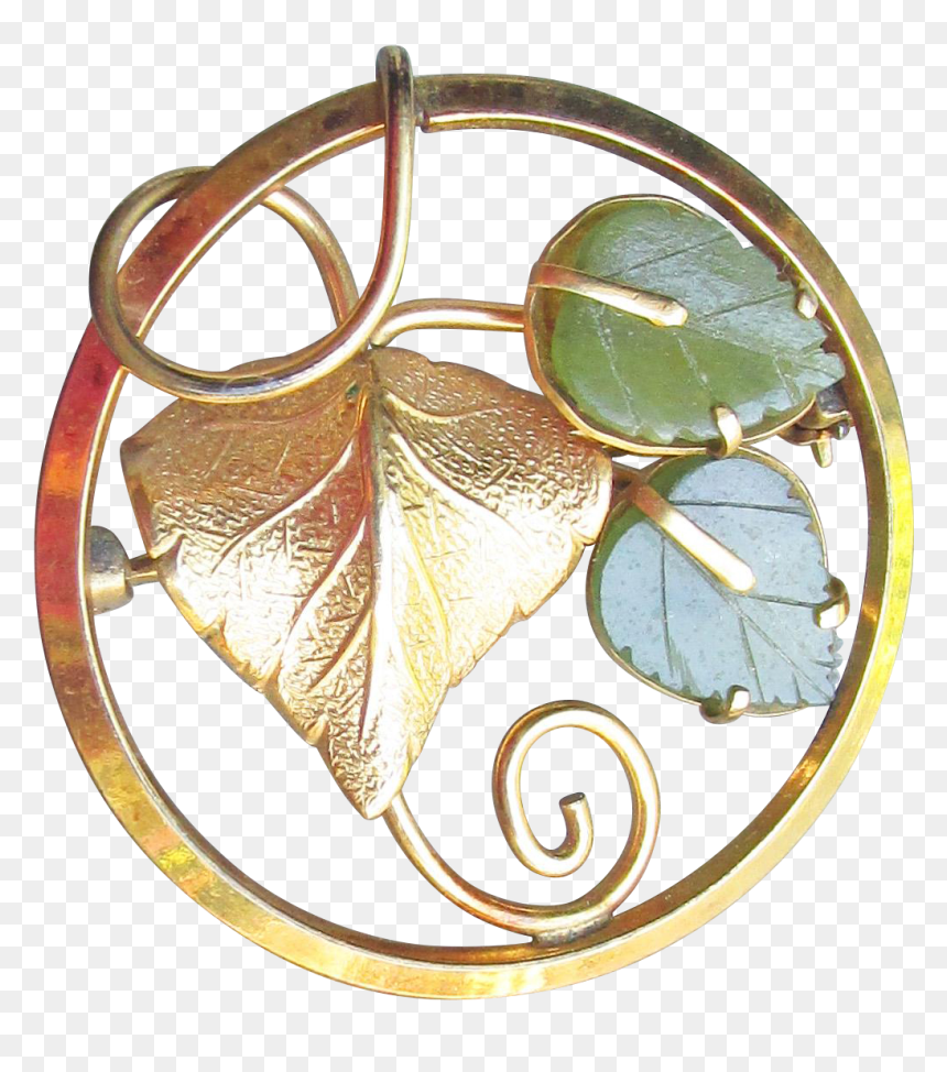 Pretty 12k Yellow Gold Filled Jade Ginkgo Leaf 1960"s - Brass, HD Png Download - brass png