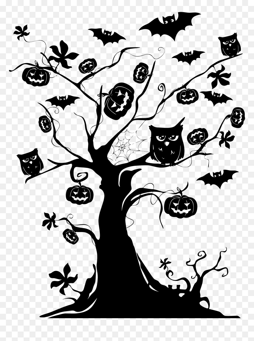 Halloween Tree Silhouette Png, Transparent Png - spookyforest.png