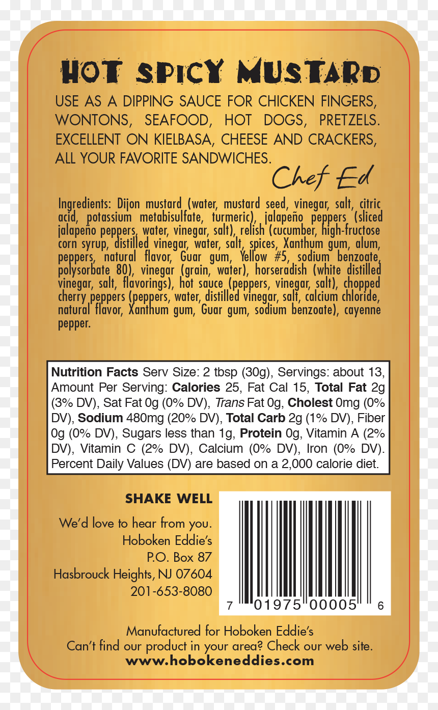 Hot Spicy Mustard 14 Oz Back - Amber, HD Png Download - eddie png