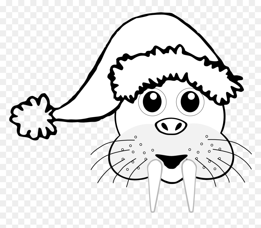 Bear Cartoon Clipart Black And White, HD Png Download - santa hat vector png