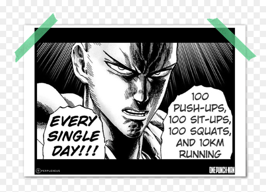 100 Pushups 100 Situps 100 Squats 10km Running Every, HD Png Download - one punch man ok png