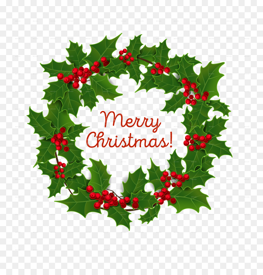 Merry Christmas Wreath Clipart, HD Png Download - holly wreath png