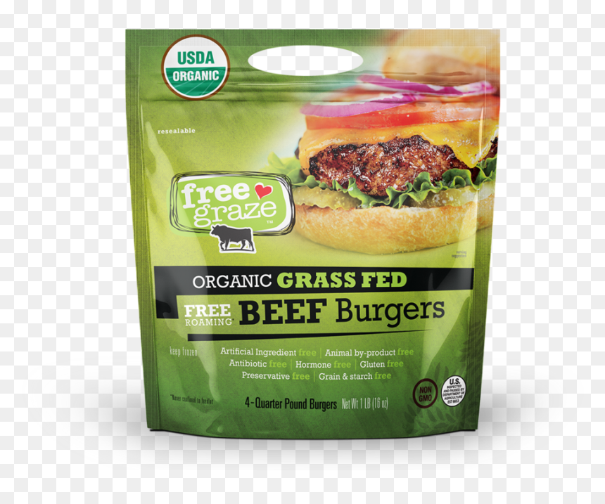 Organic Grassfed Beef - Free Graze Organic Grass Fed Burgers, HD Png Download - burger patty png