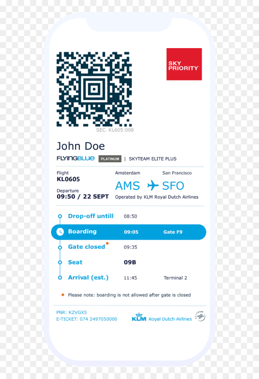 Flysafair-interface - Klm, HD Png Download - boarding pass png