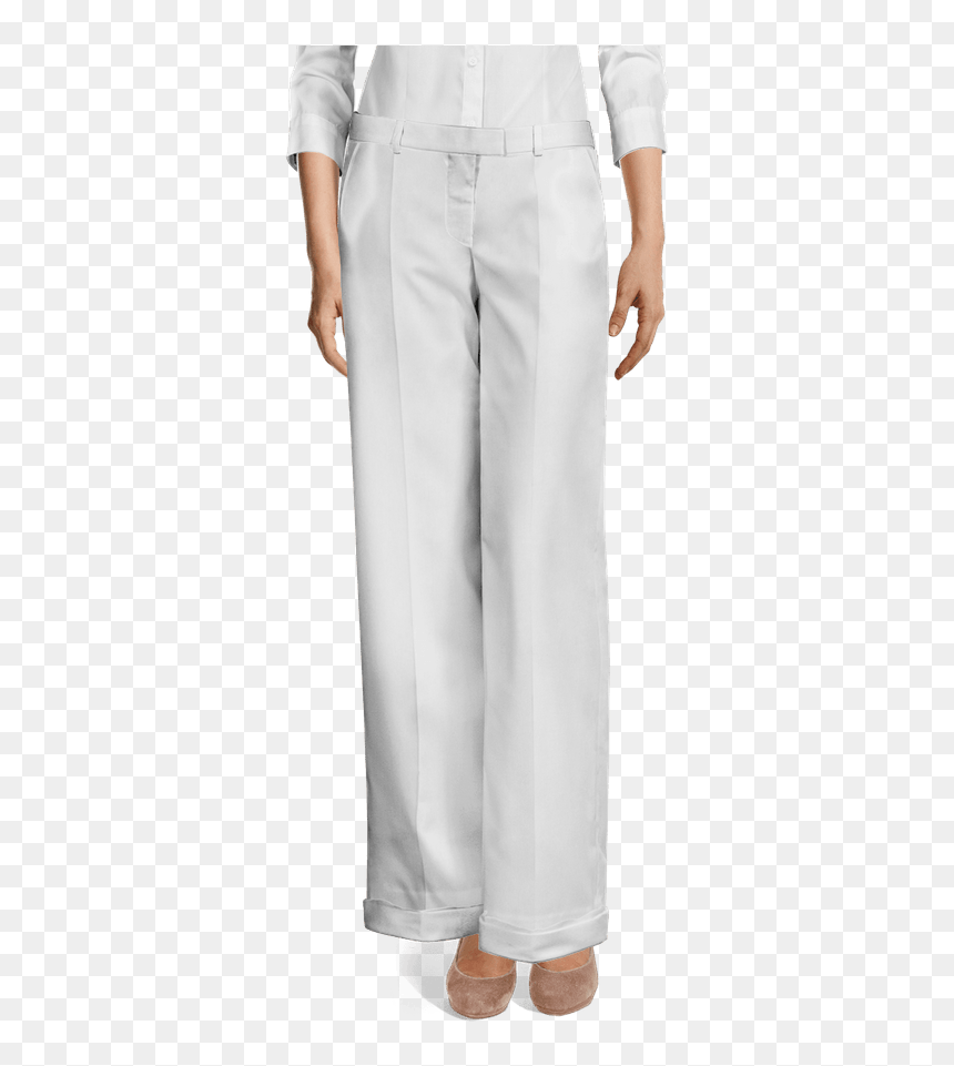 White Linen Flat Front Cuffed Wide Leg Pants View Front - Double Pleated Suit Trousers, HD Png Download - linen png