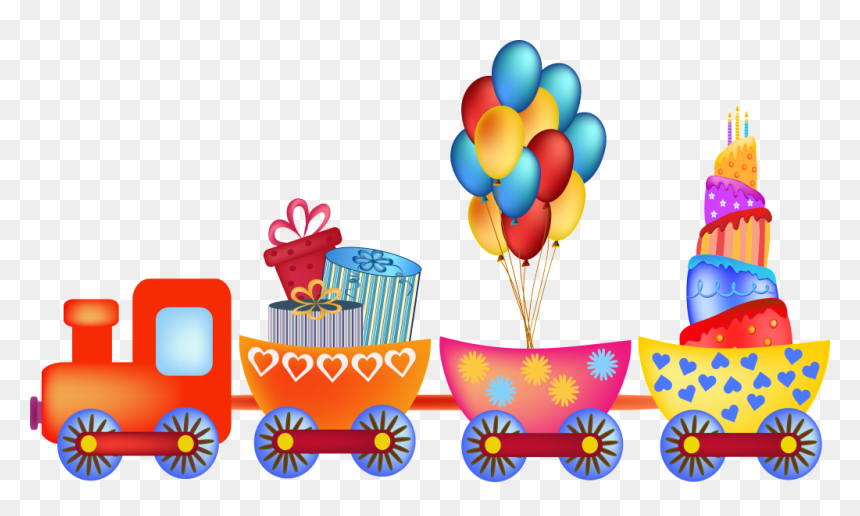 Hot Air Balloon Hd Cartoon Hand Drawn Small Train Toy - Happy Birthday Card Train, HD Png Download - tren png