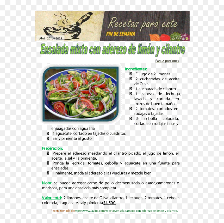 Ensalada Mixta Con Aderezo De Limón Y Cilantro - Reunion Parents, HD Png Download - limones png