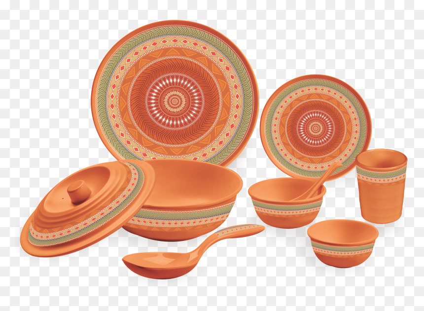 30 Pc Terra Cotta Matt Dinner Set - Terracotta Dinner Set, HD Png Download - tribal art png