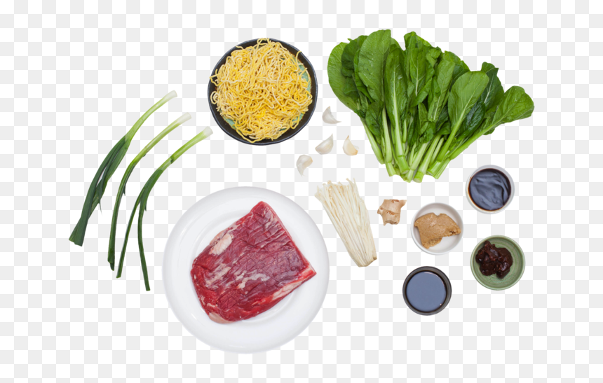 Beef Ramen Noodle Soup With Choy Sum And Enoki Mushrooms - Ramen Ingredients Png, Transparent Png - ramen noodle png