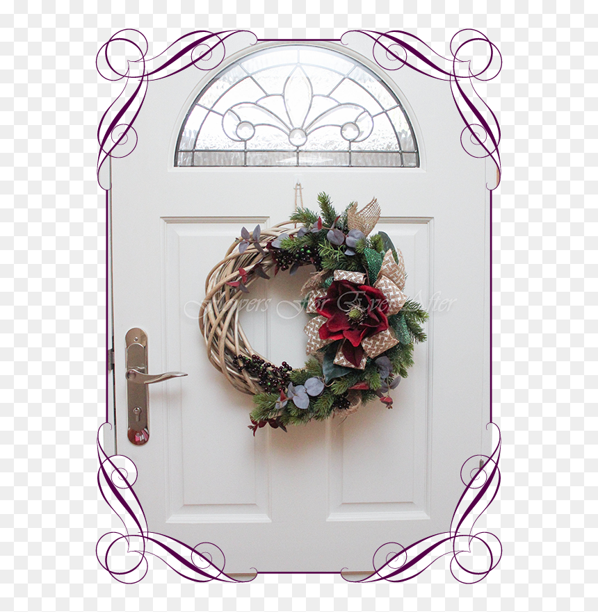 Unusual, Unique Christmas Table And Door Seasonal Holiday - White And Coral Bridesmaid Bouquets, HD Png Download - christmas wreath png images