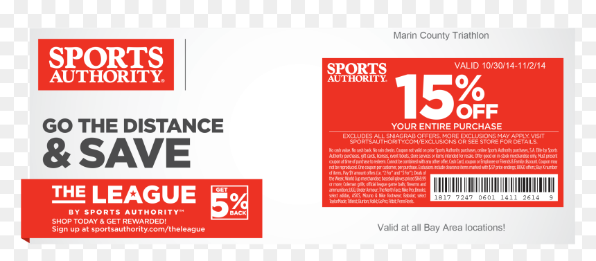 15% Off At Sports Authority During Marin Triathlon - Sports Authority Coupon, HD Png Download - 15 off png