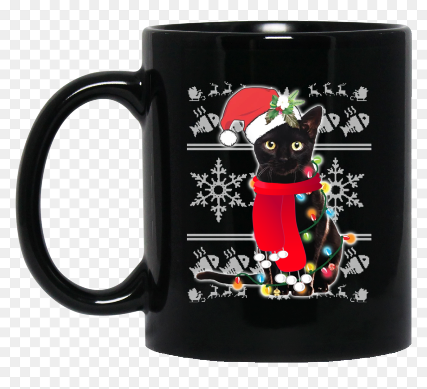 Ugly Christmas Black Cat Santa Scarf Merry Xmas Mug - Portable Network Graphics, HD Png Download - merry xmas png