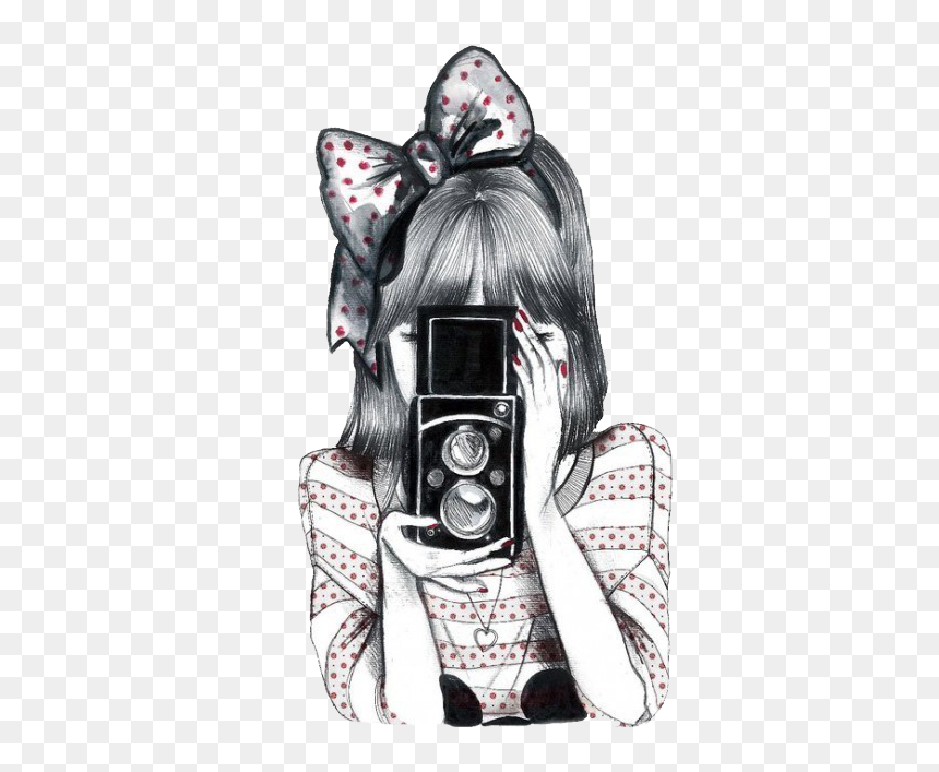 Girl Holding Camera Sketch, HD Png Download - corazon png para photoscape