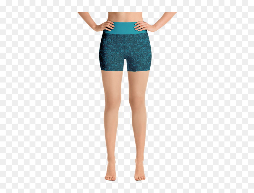 Teal Floral Ornaments Yoga Short Pants With A Small - Yoga Pants, HD Png Download - floral ornament png