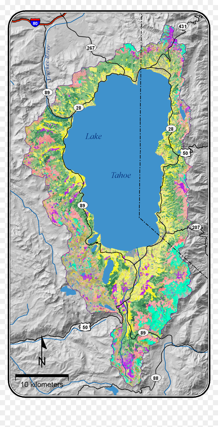 Lake Tahoe Watershed Map, HD Png Download - map .png
