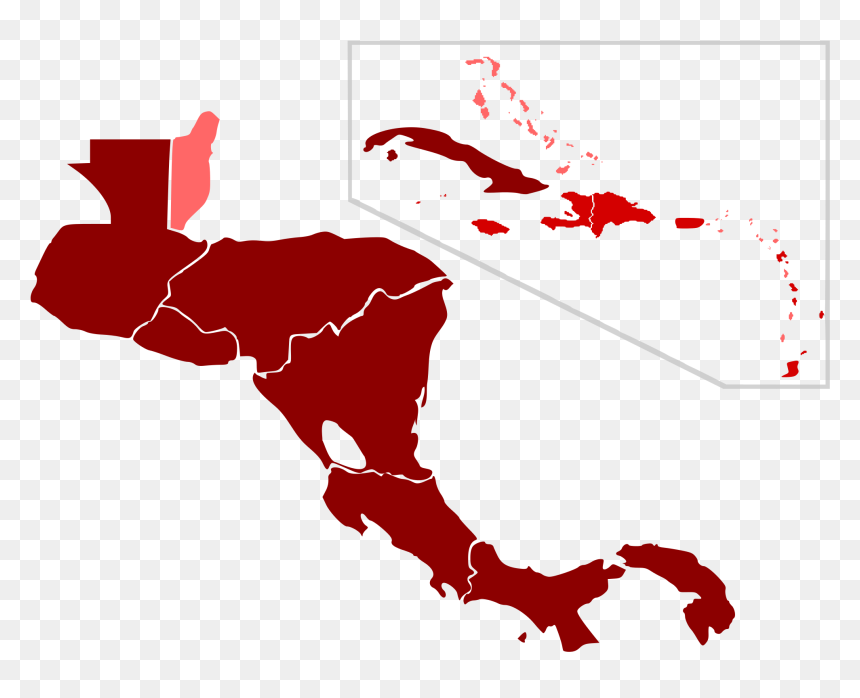 H1n1 Central America Map By Confirmed Cases - Central America Map Red, HD Png Download - central america png
