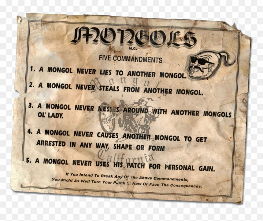 5 Commanments By So Cal Gary - Mongols Mc 5 Commandments, HD Png Download - mc patch png