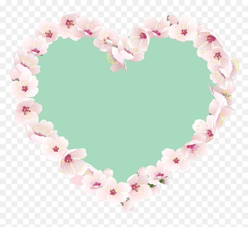 Heart Pink Border Flowers - 10 Years, HD Png Download - flower heart png