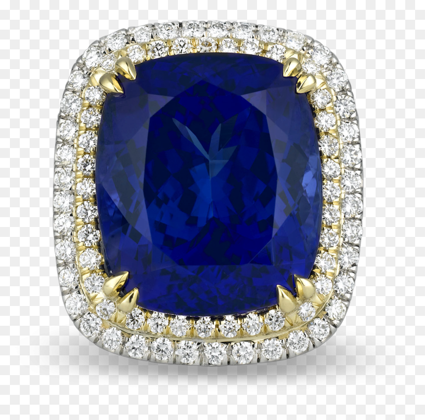 Untreated Cushion-cut Tanzanite Ring, - Diamond, HD Png Download - blue ring png