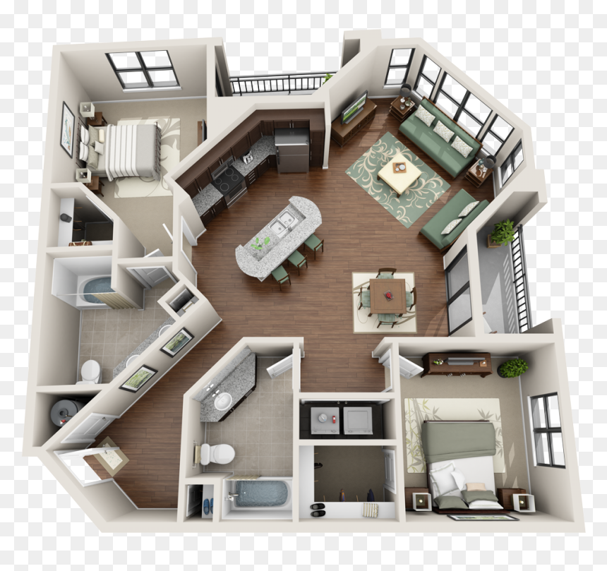 Apartment Floor Plan 3d, HD Png Download - 3d house png