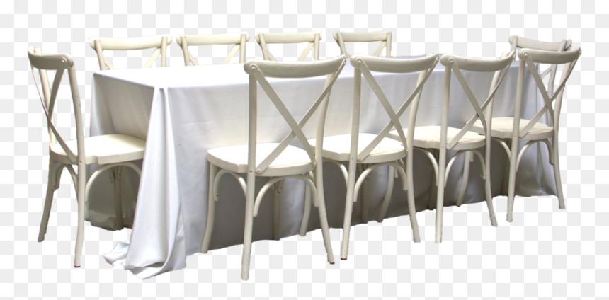 Banquet Table With 10 Vintage White Cross-back Chairs - Kitchen & Dining Room Table, HD Png Download - banquet table png