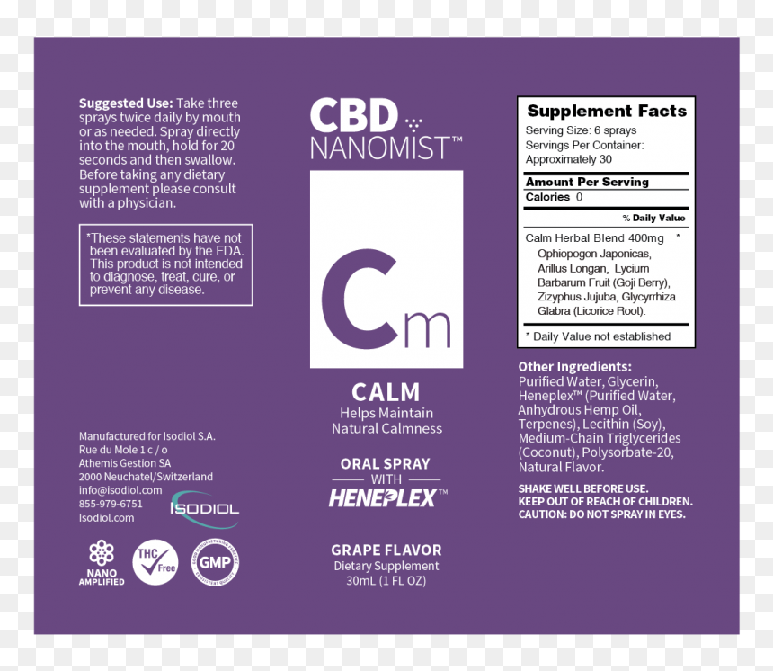 Bioactive Nanomist Calm Oral Cbd Spray - Cbd Oral Spray Label, HD Png Download - liriope png