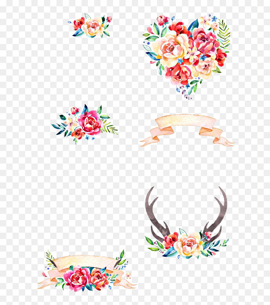 #watercolor #flowers #antlers #octopusartis #floral - Watercolor Heart Flower Tattoo, HD Png Download - rustic banner png