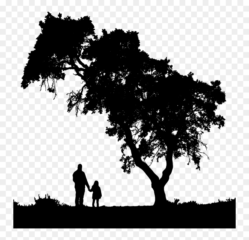 Plant,people In Nature,silhouette - Outline Father And Daughter Silhouette, HD Png Download - branch silhouette png