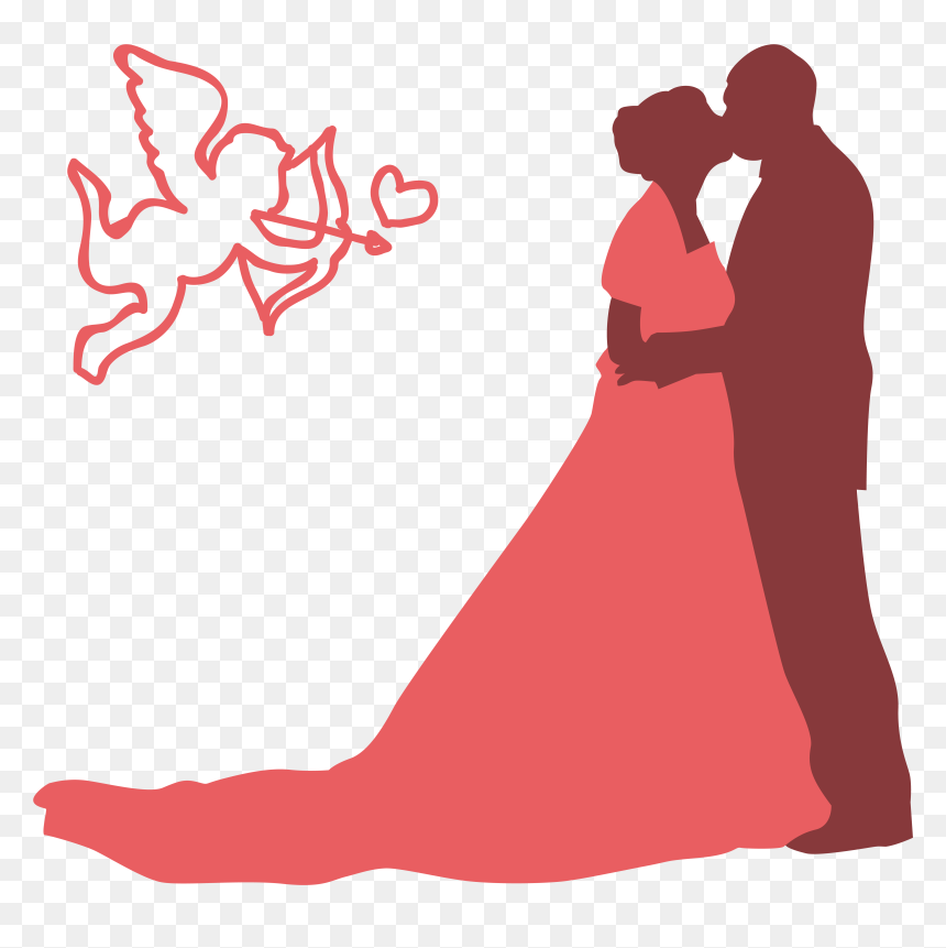 Wedding Silhouette Clip Art - Red Wedding Silhouette, HD Png Download - wedding party silhouette png