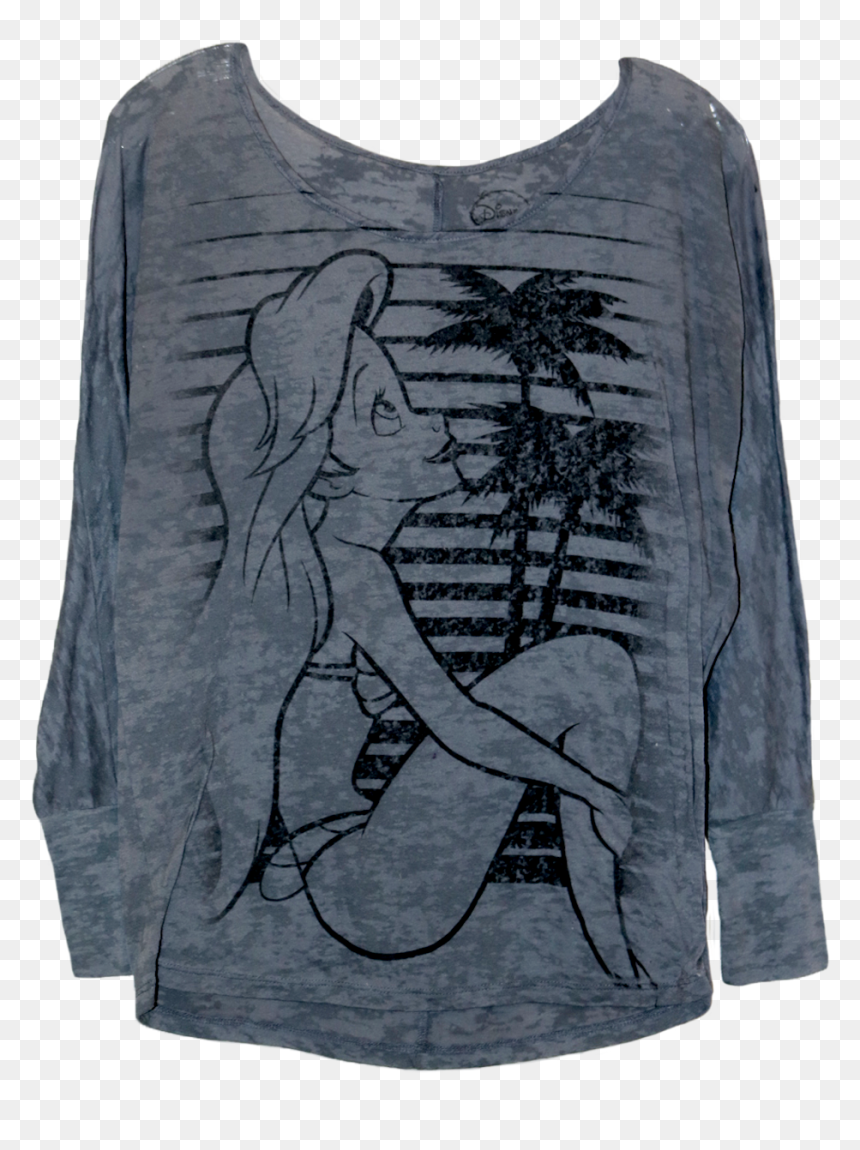 A Grey Long Sleeve Shirt With A Line Drawing Of Ariel - Active Tank, HD Png Download - little mermaid silhouette png