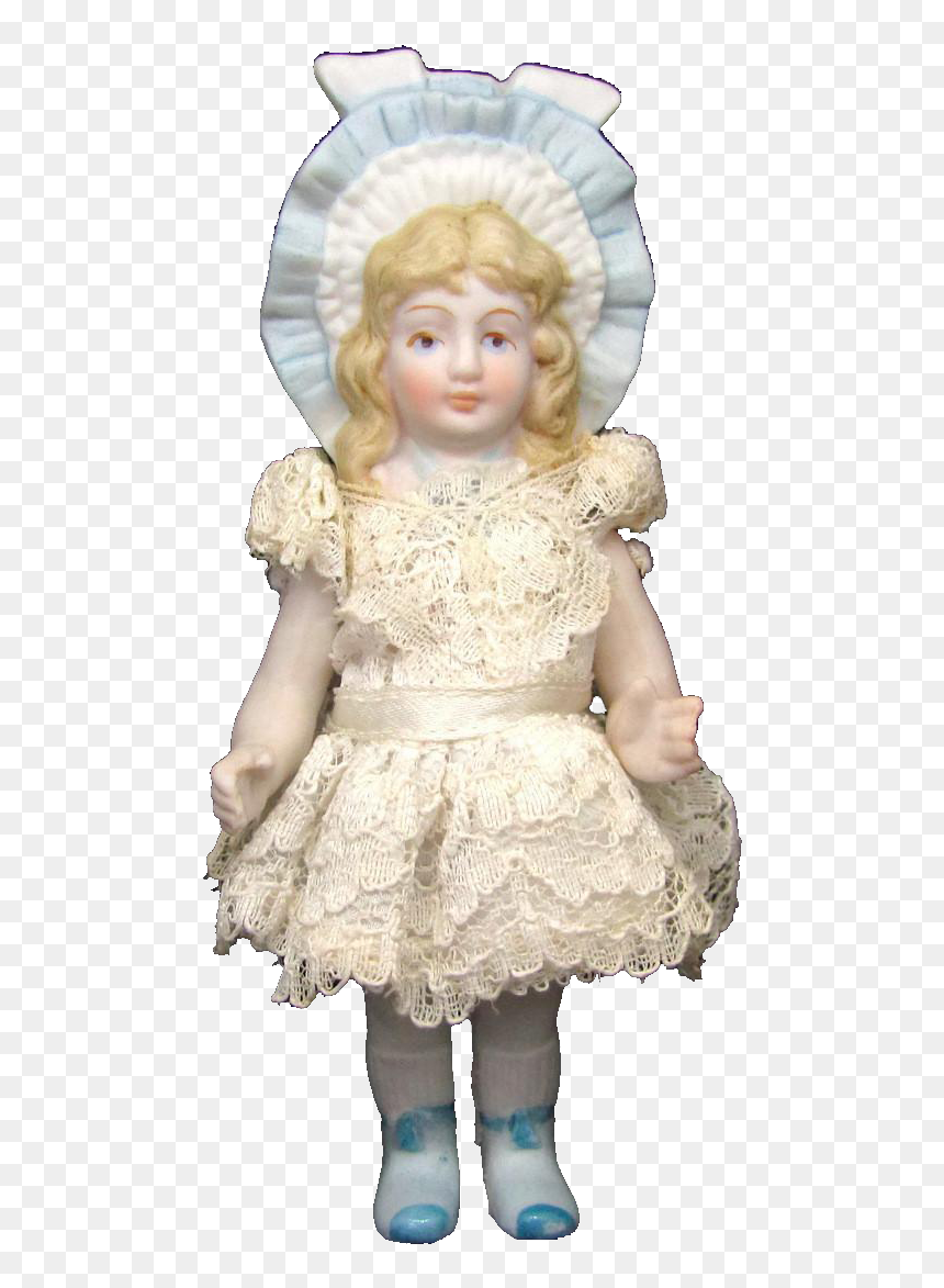 Vintage Shackman All Bisque Doll Molded Bonnet Head - Doll, HD Png Download - vintage doll png