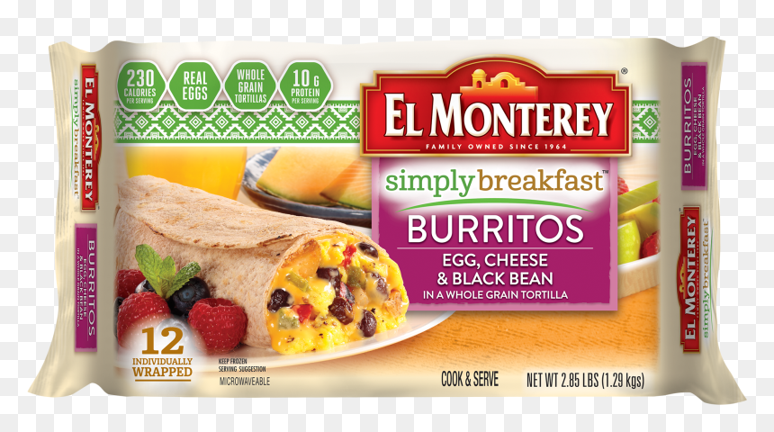 Simply Breakfast Egg & Black Bean Burritos - El Monterey, HD Png Download - black bean png