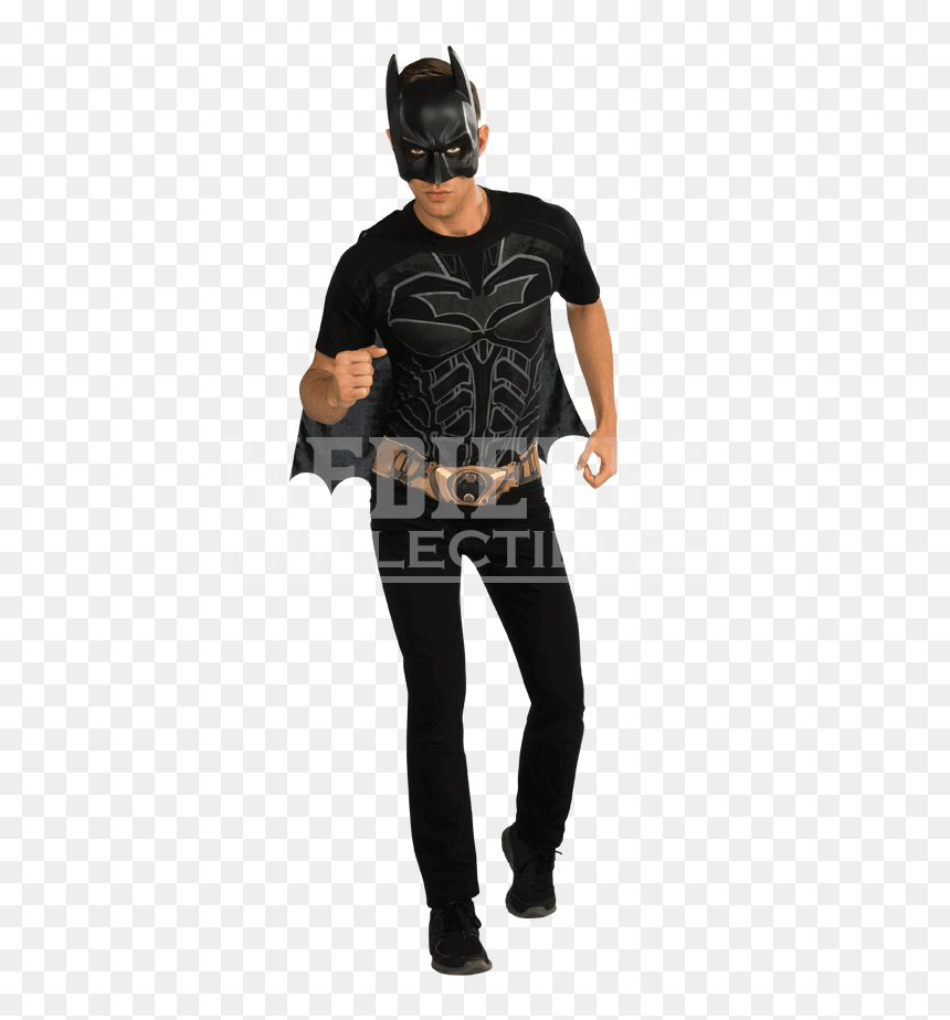 Dark Knight Rises Batman Cape T Shirt With Mask - Batman Mask And Shirt Costume, HD Png Download - batman costume png
