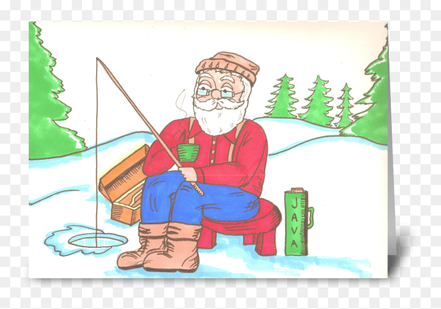 Ice Fishing Santa Greeting Card - Cartoon, HD Png Download - santa sitting png