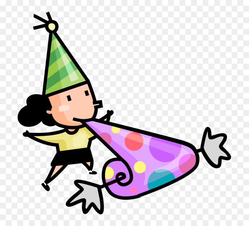 Vector Illustration Of Birthday Girl Has Fun At Birthday - Vector Graphics, HD Png Download - party noise maker png