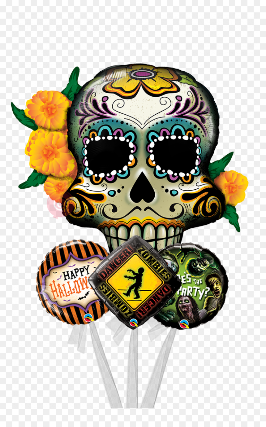 Day Of The Dead Skull-jumbo Balloons Bouquet - Balloon Dia De Los Muertos, HD Png Download - sugar skulls png