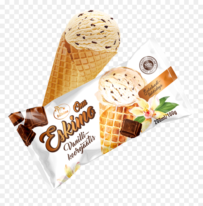 Onu Eskimo Vanilla Dairy Ice Cream With Chocolate Chips - Onu Eskimo Jäätis, HD Png Download - vanilla ice cream cone png