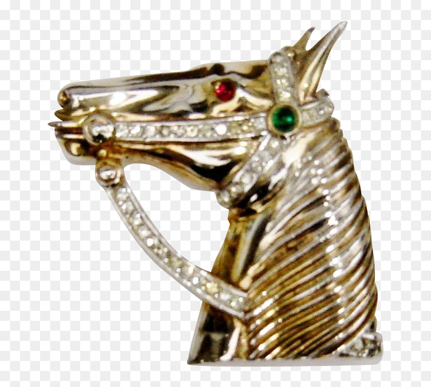 Vintage Trifari Horse Head Brooch Rhinestones Gold - Vintage Horse Head Jewelry, HD Png Download - rhinestones png