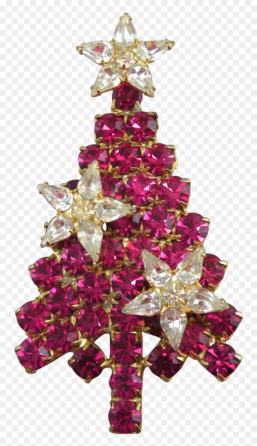 Christmas Tree Brooch With Red Rhinestones And Crystal - Christmas Ornament, HD Png Download - rhinestones png