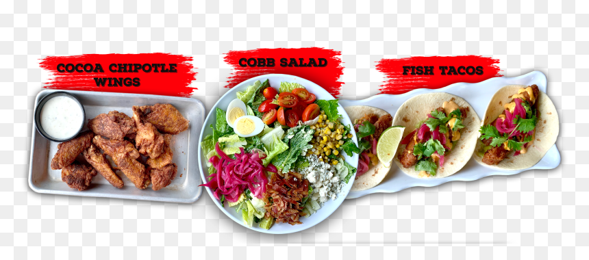 Cocoa Chipotle Wings, Cobb Salad, Fish Tacos - Korean Taco, HD Png Download - mofongo png