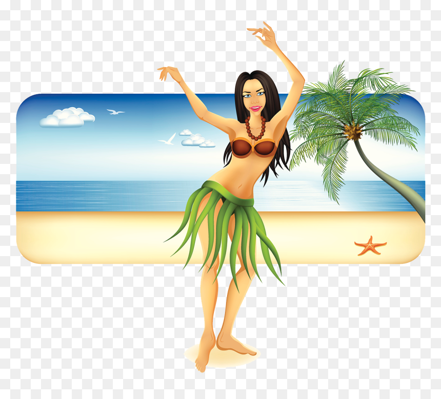 Hawaii Hula Dance Illustration - Lying On The Beach Cartoon, HD Png Download - hula dancer png