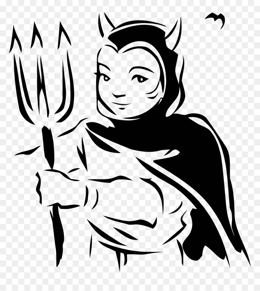 Girl Devil Black And White Clipart, HD Png Download - demon head png