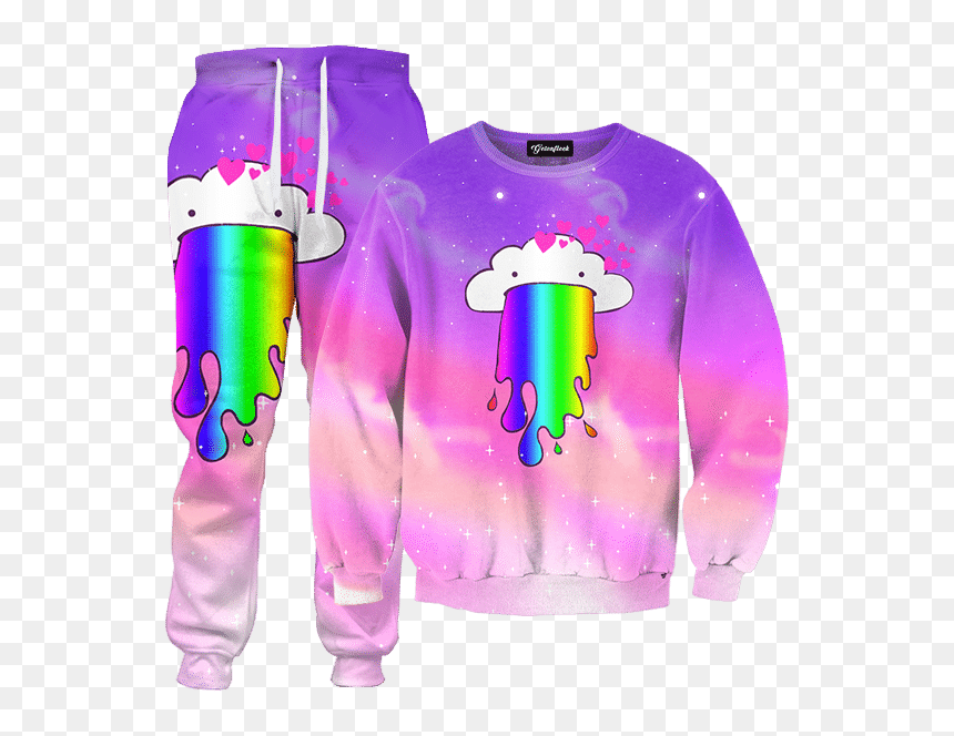 Long-sleeved T-shirt, HD Png Download - rainbow cloud png