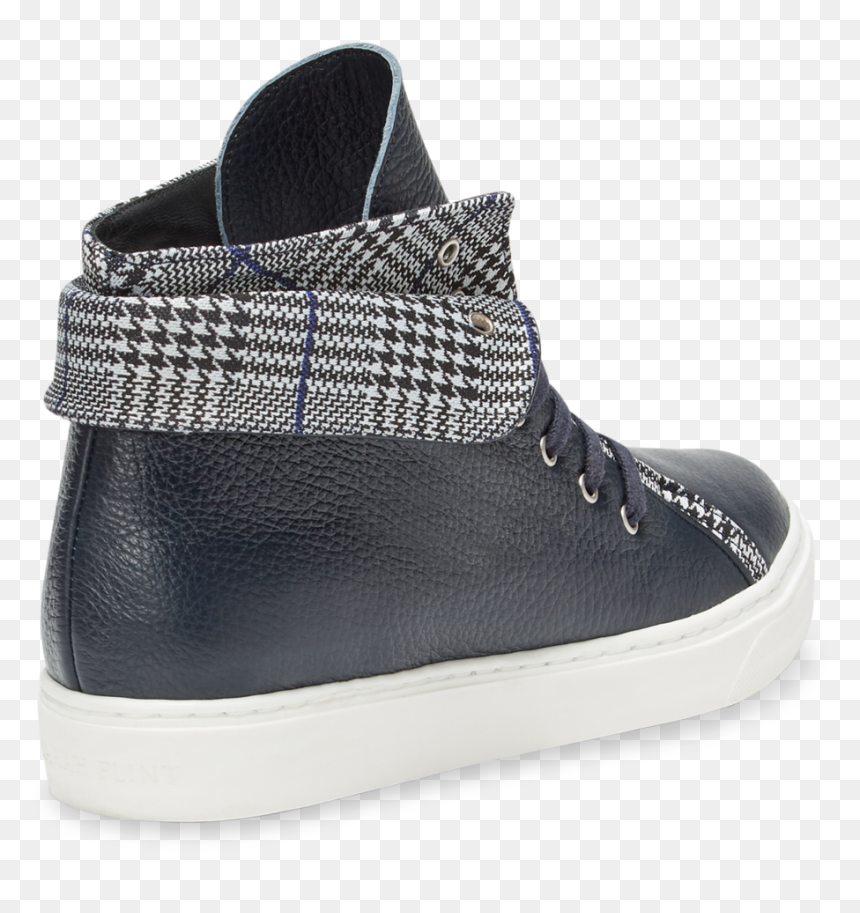 Flat Lace-up Charlotte Sneaker In Navy Leather Houndstooth - Skate Shoe, HD Png Download - white lace corner png