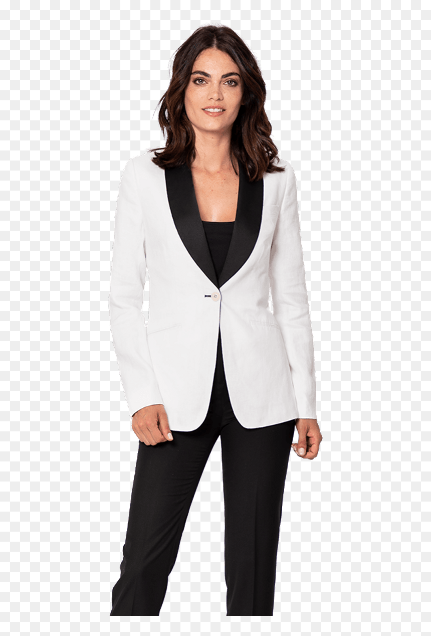 White Tuxedo Blazer - Woman In Suit Png, Transparent Png - white tuxedo png