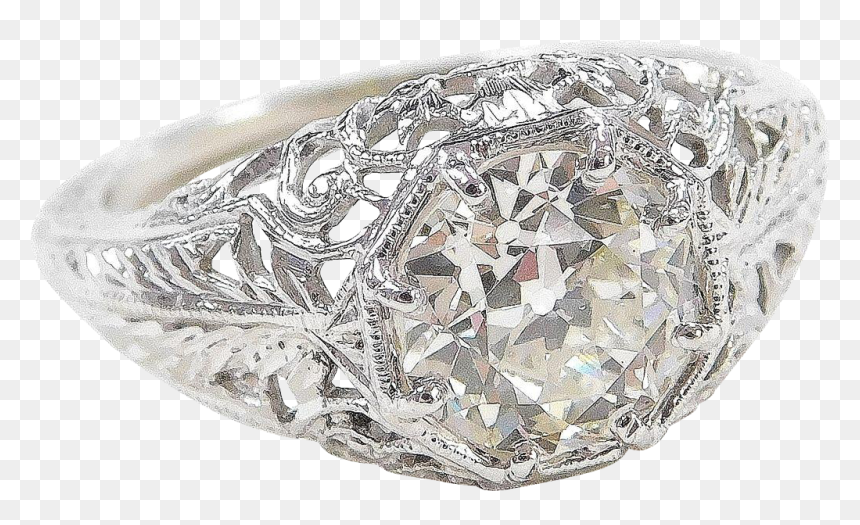 Art Deco Filigree 18k White Gold - Crystal, HD Png Download - white filigree png